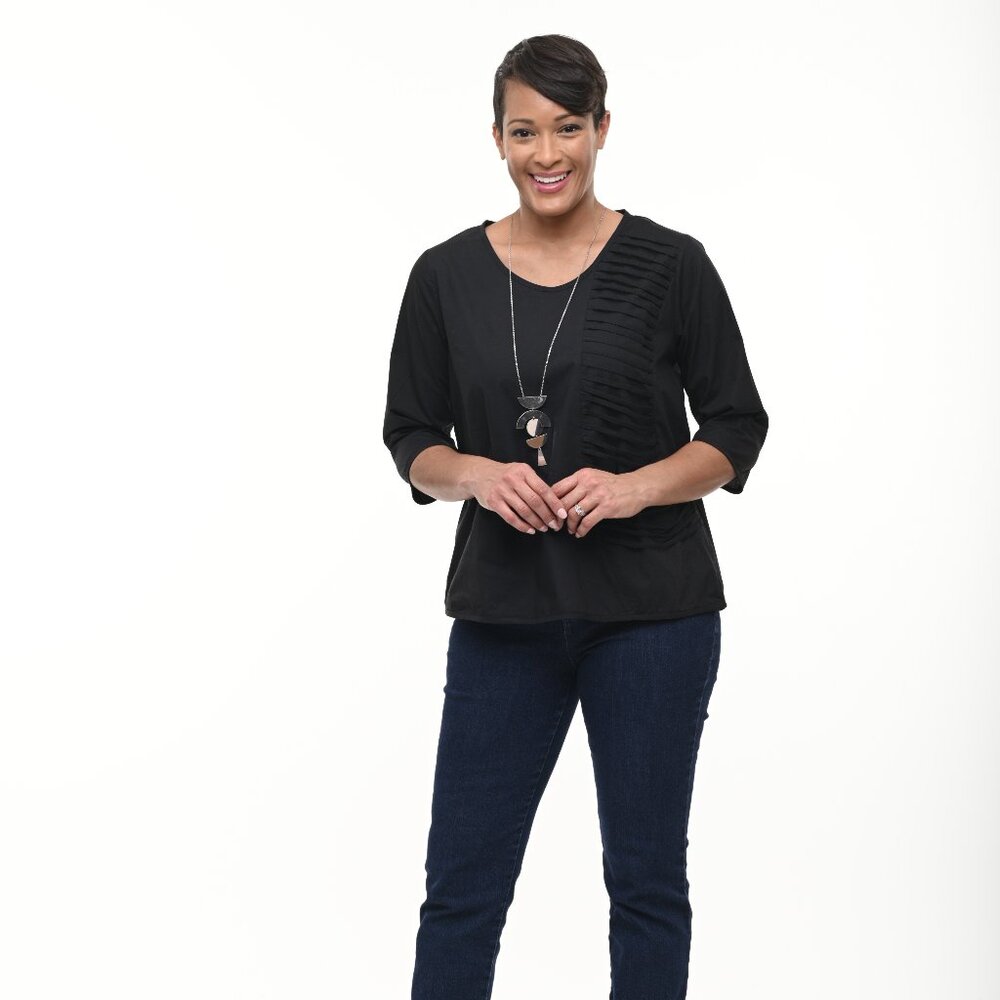 Tulip Glynn Pleated Front Top – Black Cotton Poplin